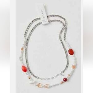 ❇️Free People RARE Oyster Pearl Red Beaded Belly Chain NWT